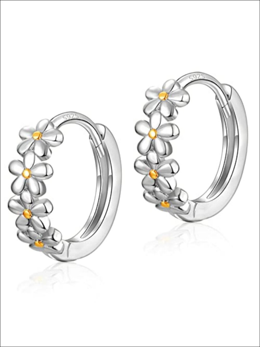 Small Flower Cluster Huggie Hoop Earrings 925 Sterling Silver Post